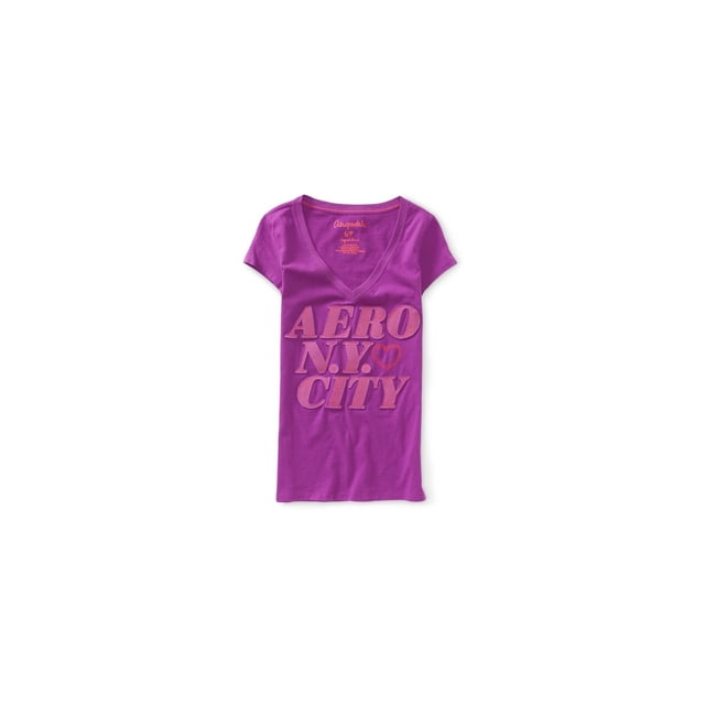 Aeropostale Ny City playera adornada con cuello en V para mujer, morado, grande