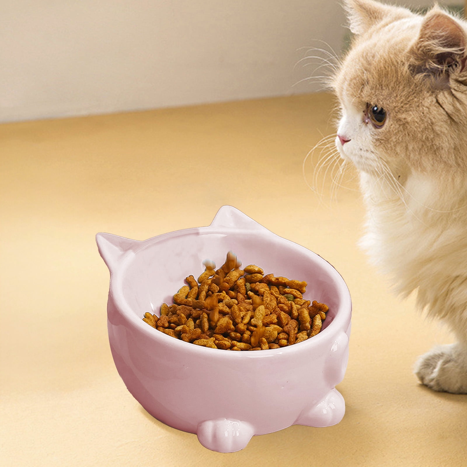 Lunxisen 4 Pcs Elevated Cat Food Bowl, Ceramic Raised and Tilted Water Bowl, Anti Vomiting and Protect Pets' Spines Dishes for Small Dog, Fat Faced Cat, Kitten