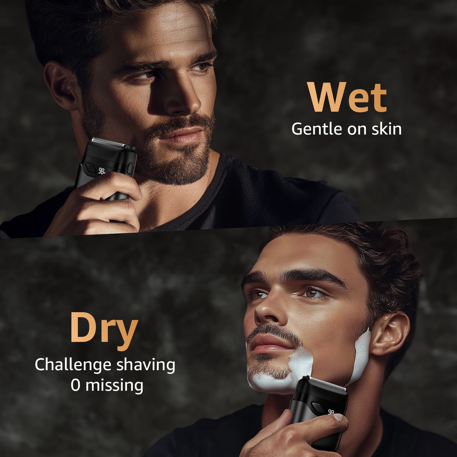Nogroa Electric Razor for Men, Portable Mini Foil Shaver with 2 Floating Blade IPX7 Waterproof LED Display USB-C Rechargeable Small Cordless Beard Trimmers for Home Travel, Black