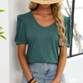 thumbnail image 7 of Cmfcve Women's Tunic Tops V Neck Puff Short Sleeve T Shirt Casual Dressy Blouses Solid Color Loose Fit Summer Blouse, 7 of 7