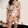 thumbnail image 6 of Tnhcen Women's 2025 Halloween Pajama Set Short Sleeve Collared Button Up Shorts Comfortable Loungewear Soft Home Wear S-2XL Multiple Colors Available Rose Gold, 6 of 8