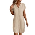 thumbnail image 2 of TAGOLD Womens Short Sleeve V-Neck Dress Linen Solid Color Loose Casual Dress For Summer Daily Wear, 2 of 5