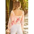 thumbnail image 1 of ABPHQTO Top color nude con escote en V y mangas obispo con fruncido floral para mujer, 1 of 5
