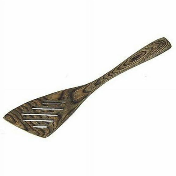 Island Bamboo 8" Black Pakkawood Small Wooden Slotted Spatula / Turner
