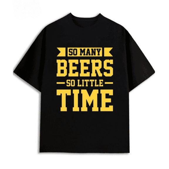Unisex Cotton Beer Tee, Black Vintage Style Beers Time Graphic Print Short Sleeve Funny Casual Shirt for Adults