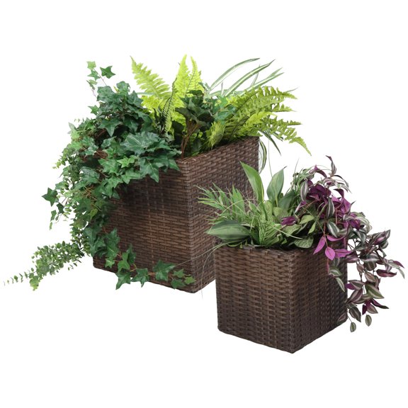 Sunnydaze Modern Assorted Square Brown Polyrattan Indoor Planter with Liner 2-Count