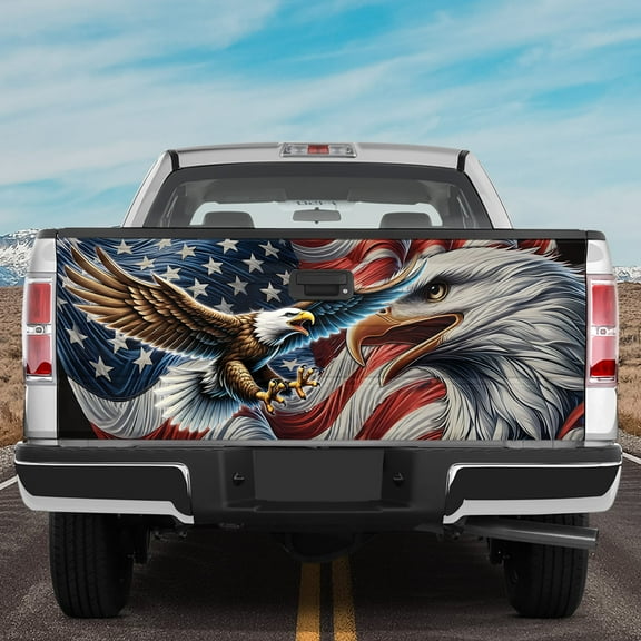 Lotusprinthandmade America Flag Eagle 3D Tailgate Wrap 2 Sizes (24"x58"), Patriotic Eagle Vinyl Wrap
