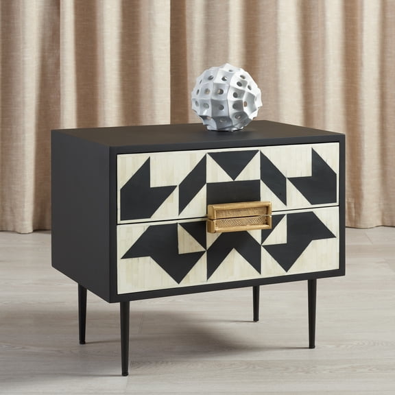 Safvaieh Couture Kimori Modern Wood Nightstand, Black/White