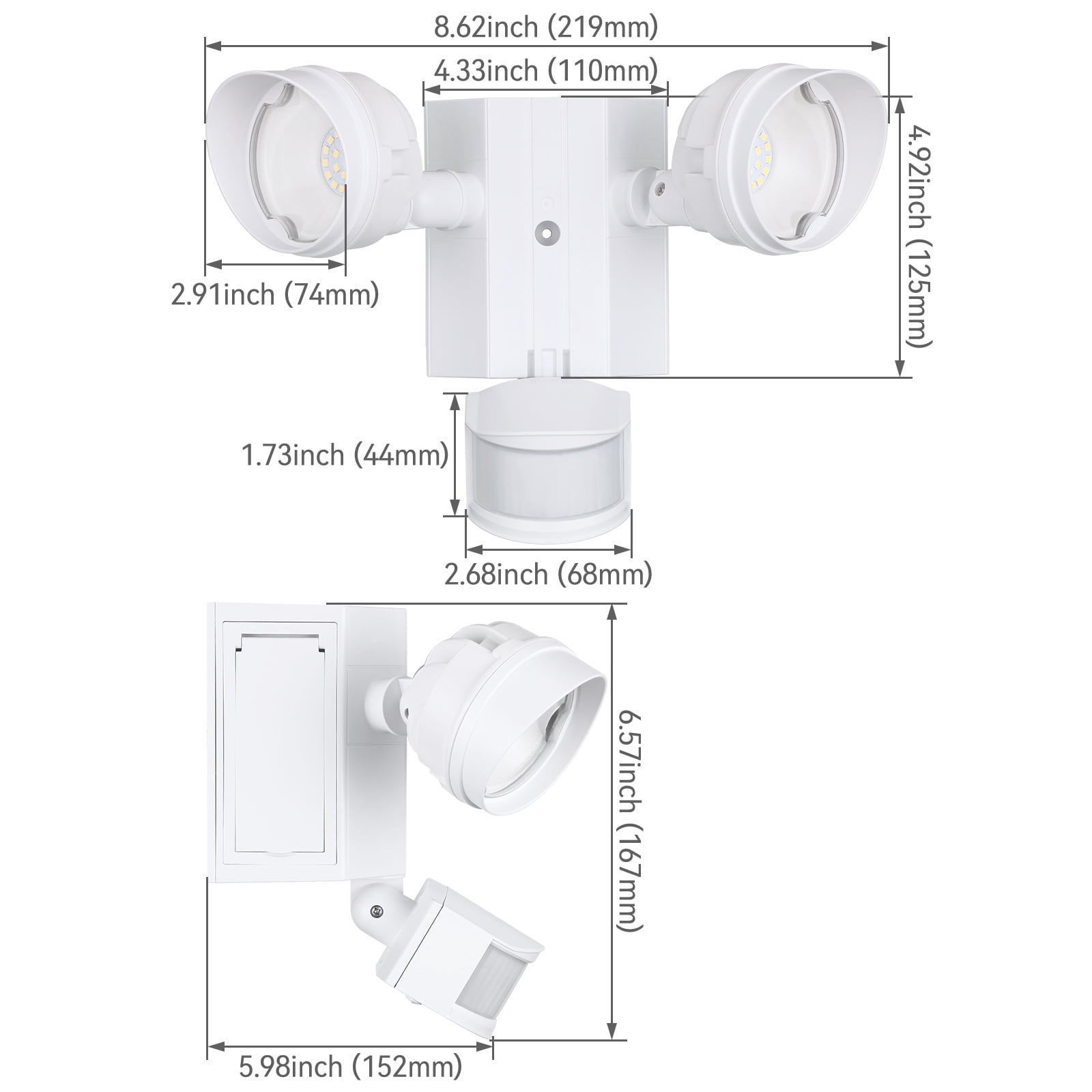 4 Pack 30W Dual-Head LED Security Light with GFCI Outlets, Motion Sensor & Dusk to Dawn Floodlight, Wet Location, 5000K Daylight, ETL Listed, White