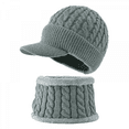 thumbnail image 2 of Rush Winter Beanie w/Visor & Earflaps for Men Outdoor Fleece Hat Scarf Set（Grey） S2135, 2 of 3