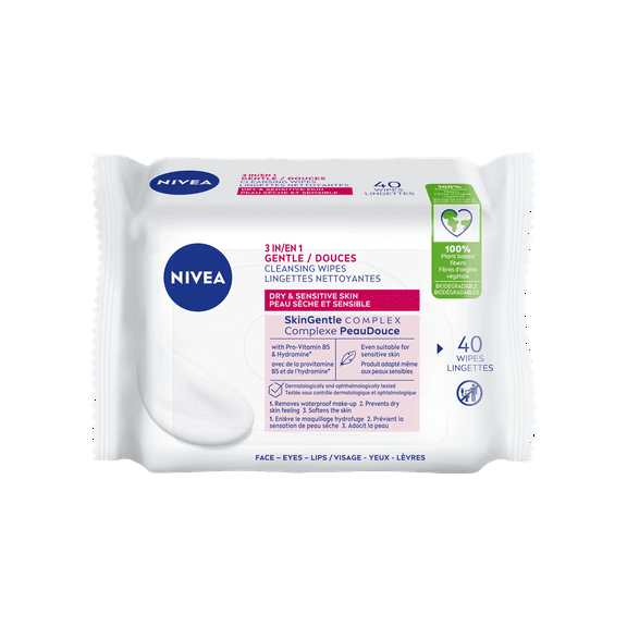 NIVEA 3-in-1 Gentle Face Cleansing Wipes Dry and Sensitive Skin
