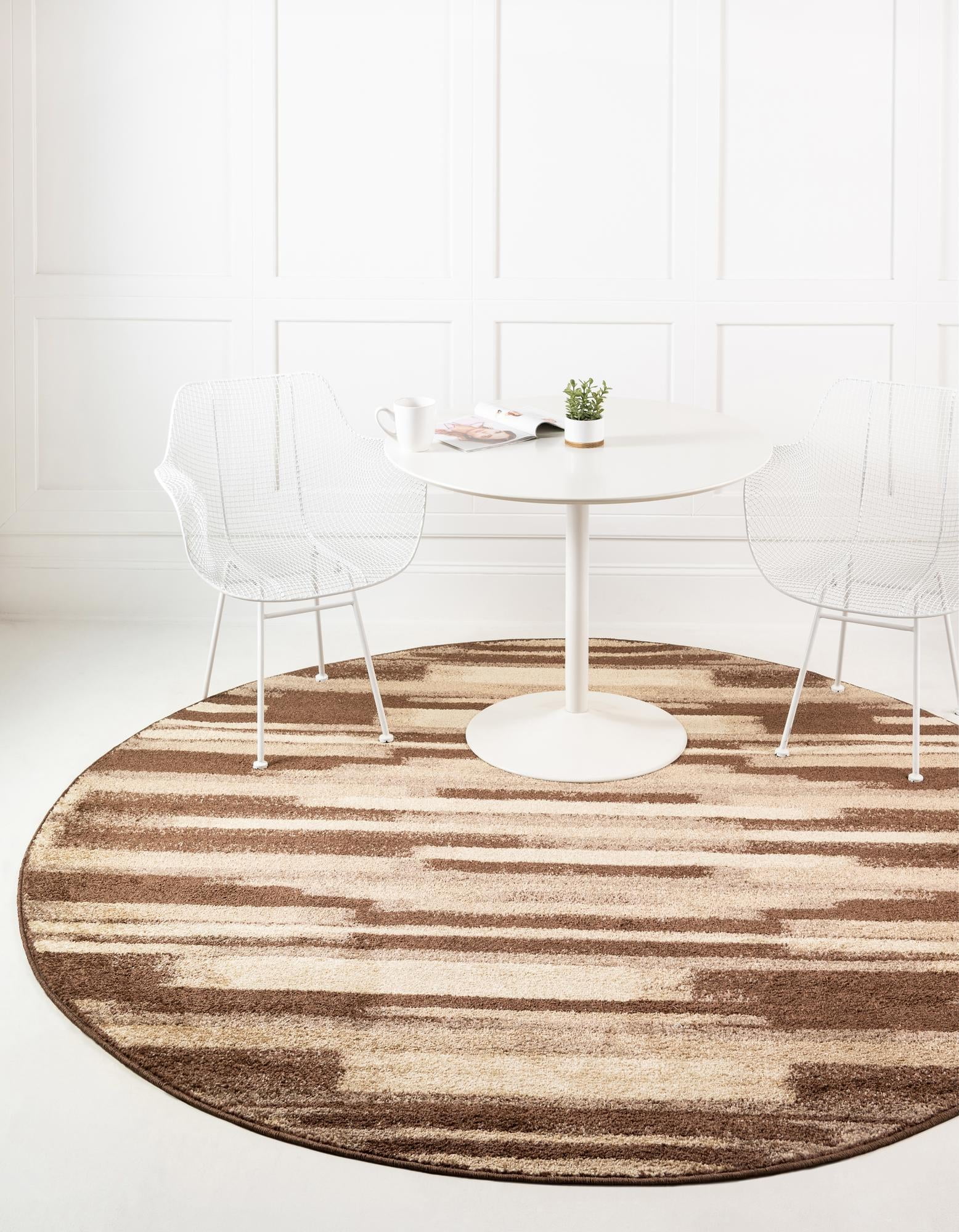 Autumn Wheat Abstract 8' Round Rug in Beige and Dark Brown
