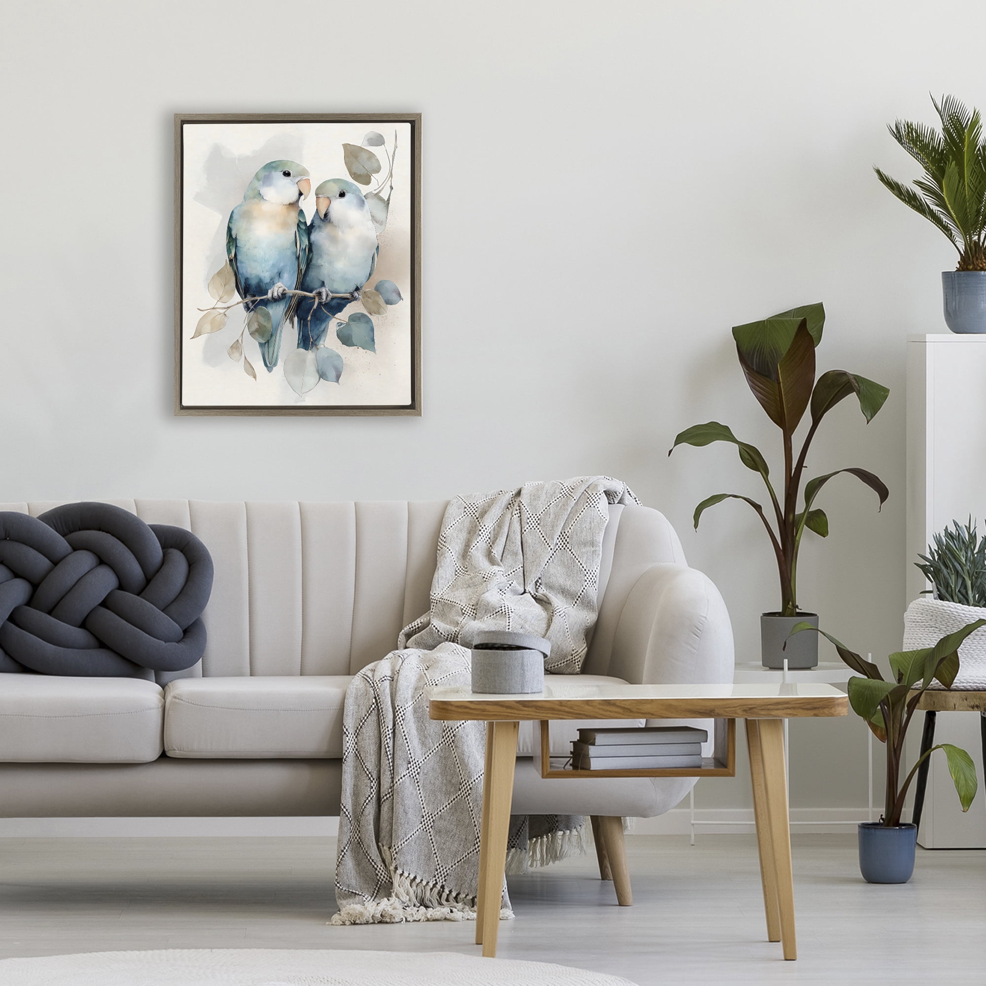 Stupell Industries Blue Bird Lovers Brown Framed Floater Canvas Wall Art, design by Franklyn Gregory