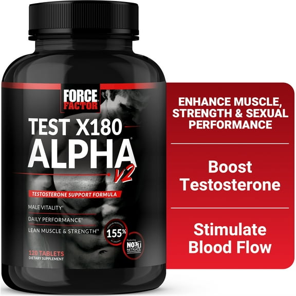 Force Factor Test X180 Alpha V2, Testosterone Booster for Men with Fenugreek, Ashwagandha & L-Citrulline for Muscle, Strength & Libido, 120 Tablets
