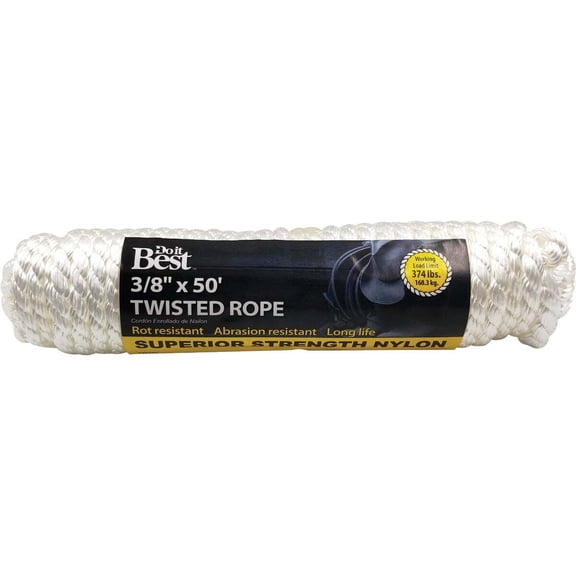 Do it Best Nylon Rope - Twisted, Durable, Classic Style - 3/8 in. x 50 Ft
