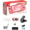 Newest Nintendo Switch Lite Coral Game Console with Extra External 64GB Storage, LCD Touchscreen, Built-in Plus Control Pad, WiFi, Bluetooth, Ultimate 12-in-1 Case