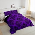 thumbnail image 3 of Manfei Baroque Damask Flowers Queen Comforter Set,Rustic Victorian Floral Bedding Sets,Purple Black Bedding Comforter Set For Adult,Luxury Bedroom Decor Reversible,3 Pieces, 3 of 8
