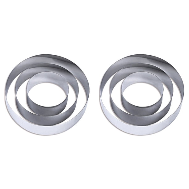 2X Molde de Pastel Redondo de 4/6/8 Pulgadas, Juego de Herramientas para Hornear de Acero Inoxidable,Cortador de Galletas, Anillos para Magdalenas en IngléS, Anillos para Tarta DIY