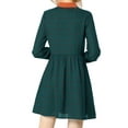 thumbnail image 4 of MODA NOVA Junior's Plaid Long Sleeve Point Collar a-Line Shirt Dress Dark Green M, 4 of 6