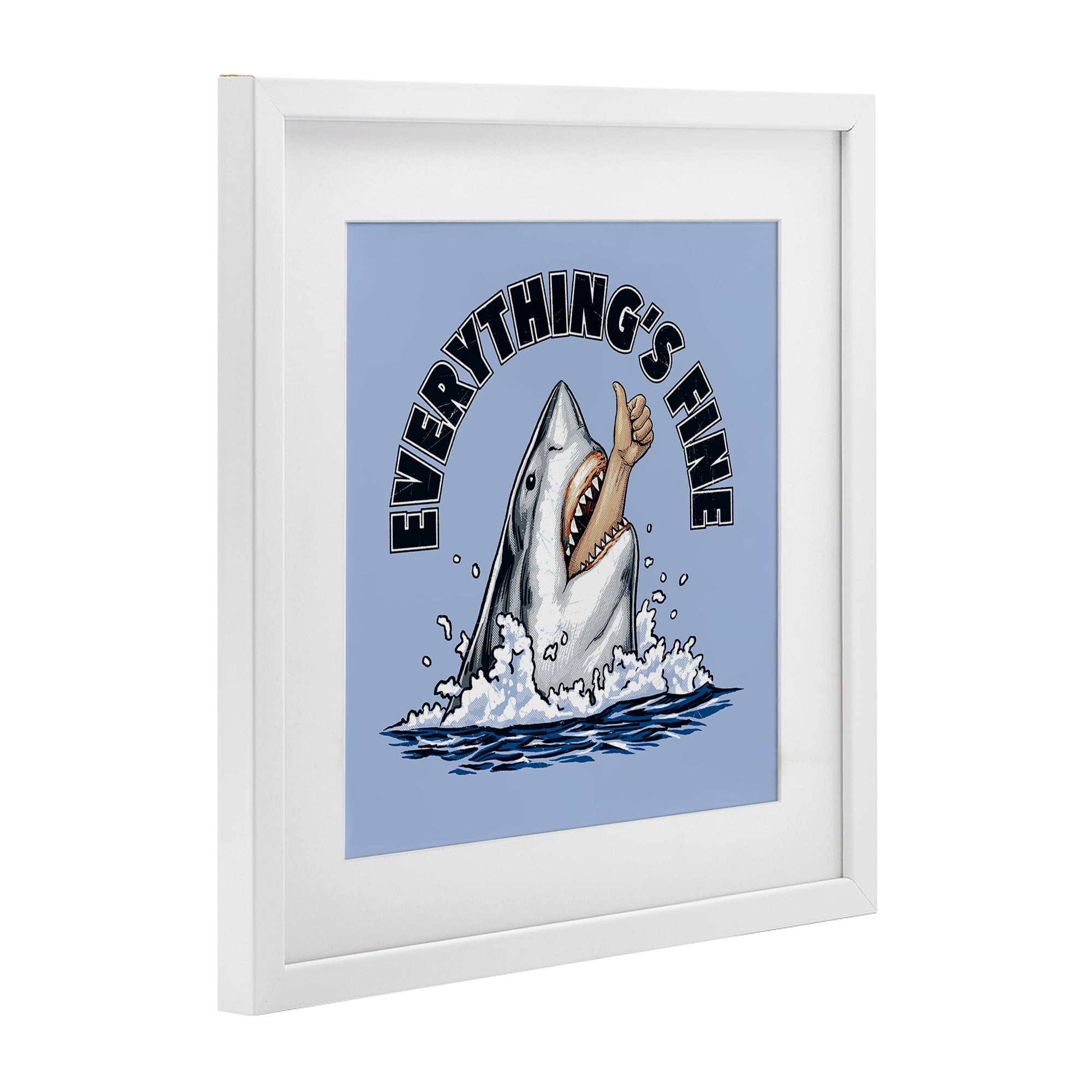 Everything's Fine Shark Bite White Framed Print Under Glass, design by Jedco Brands Inc.