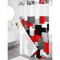 thumbnail image 3 of No Hook Shower Curtain with Snap-in Liner, Red Black Geometric Waterproof Fabric Bathroom Curtains, Modern Abstract Art Block Bath Curtains & Mesh Top Window Stand Up Stall 36"x72", 3 of 9