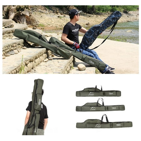 Folding Fishing Rod Case Canvas Fishing Pole Tools Storage Bag Fishing Gear Tackle 2 (Best Tackle Bag For Kayak Fishing)