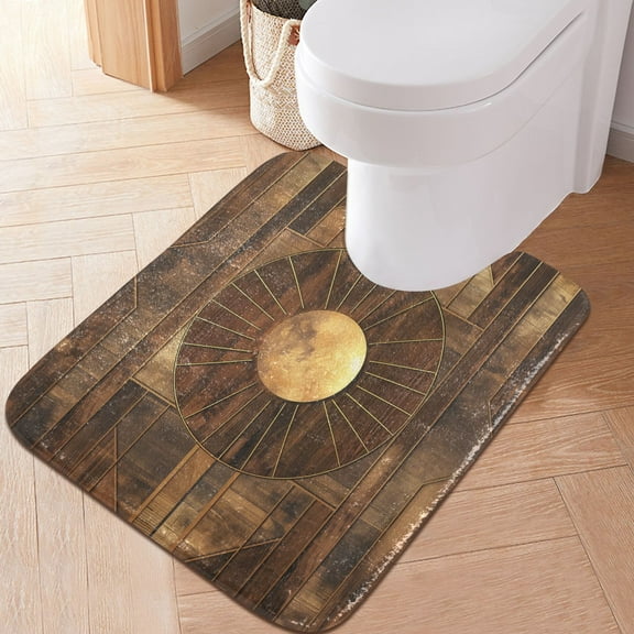 Toilet Rug U-Shaped Bathroom Rugs Non-Slip Soft Plush Machine Washable Contour Bath Mat Abstract Wood Geometric 24x20