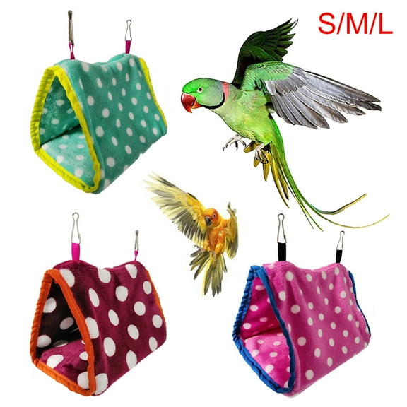 Visland Bird Hanging Hammock, Fashion Dot Print Soft Plush Winter Warm Sleep Bed Shed Hut Cage House Birds Hut Hideaway for Parakeets Conures Macaws Parrots Love Birds Finches