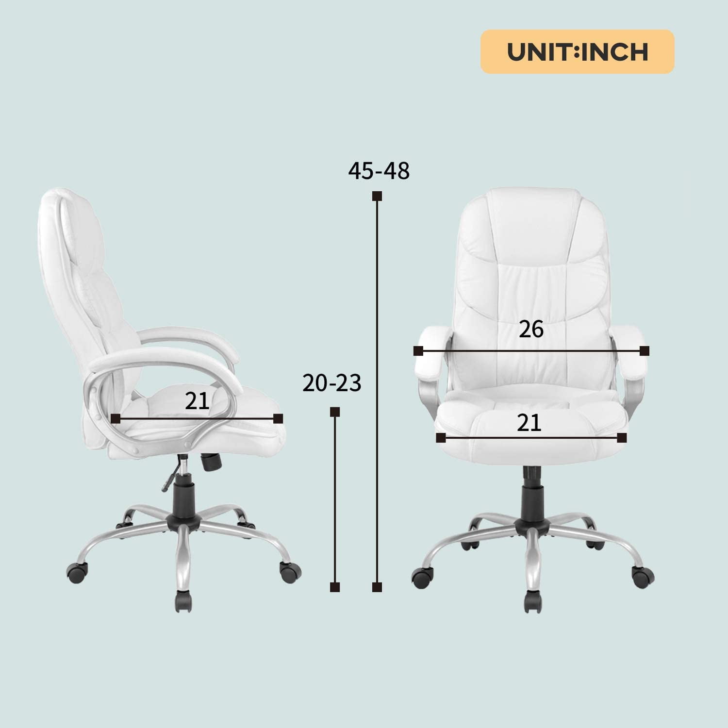 Dkelincs Executive Office Chair Big and Tall Leather Computer Chair Ergonomic Massage Desk Chair Heavy Duty Swivel Task Chair with Lumbar Support and Headrest for Adults, White