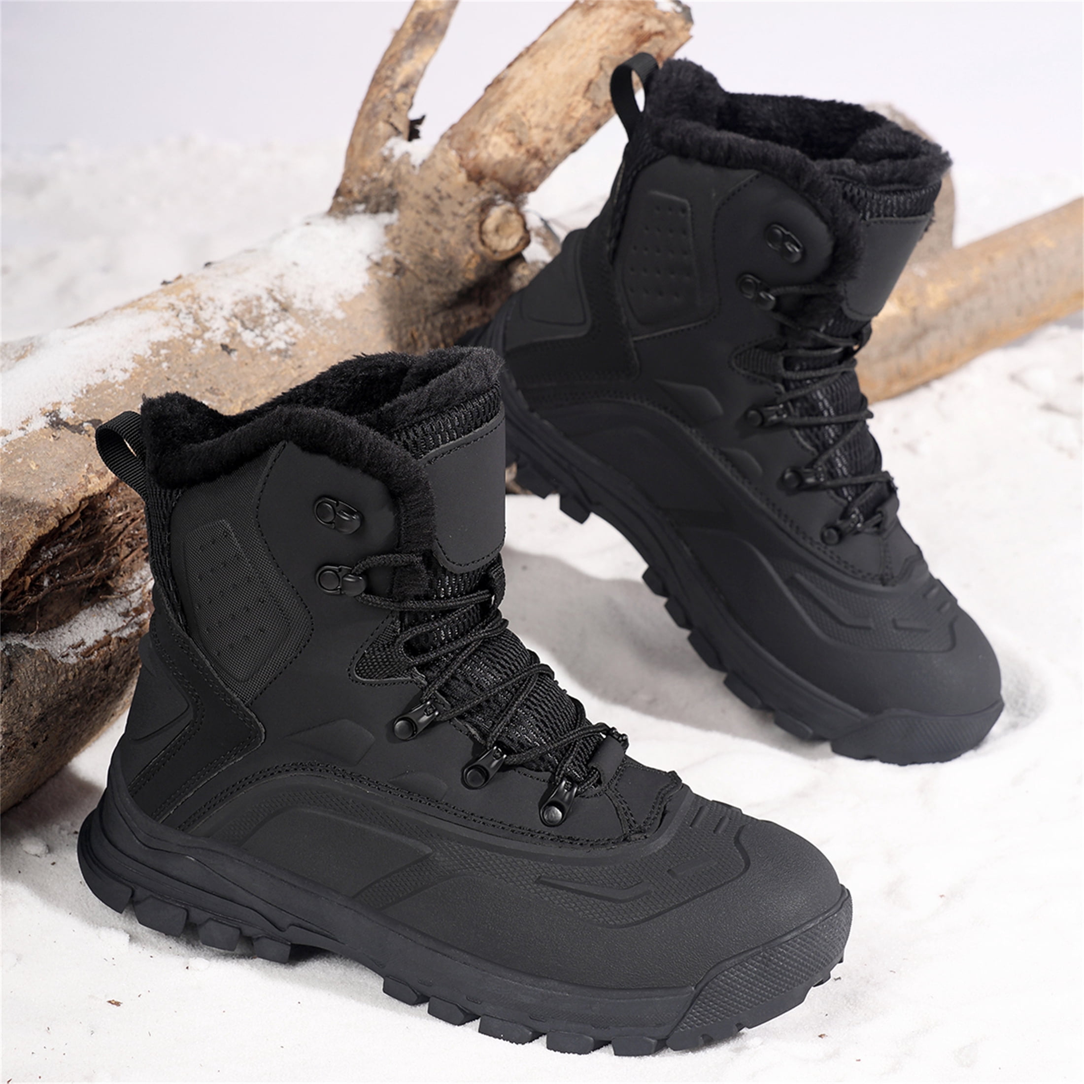 YOURDIARY Men's Ankle-High Waterproof Hiking Boots Snow Boots Outdoor Shoes Trekking Trails Faux Fur Lined