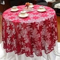 thumbnail image 5 of PULLIMORE 71 inch Round Lace Poinsettia Tablecloth 2 PCS Christmas Holiday Party Wedding Dinner Table Cloths Cover, 5 of 8