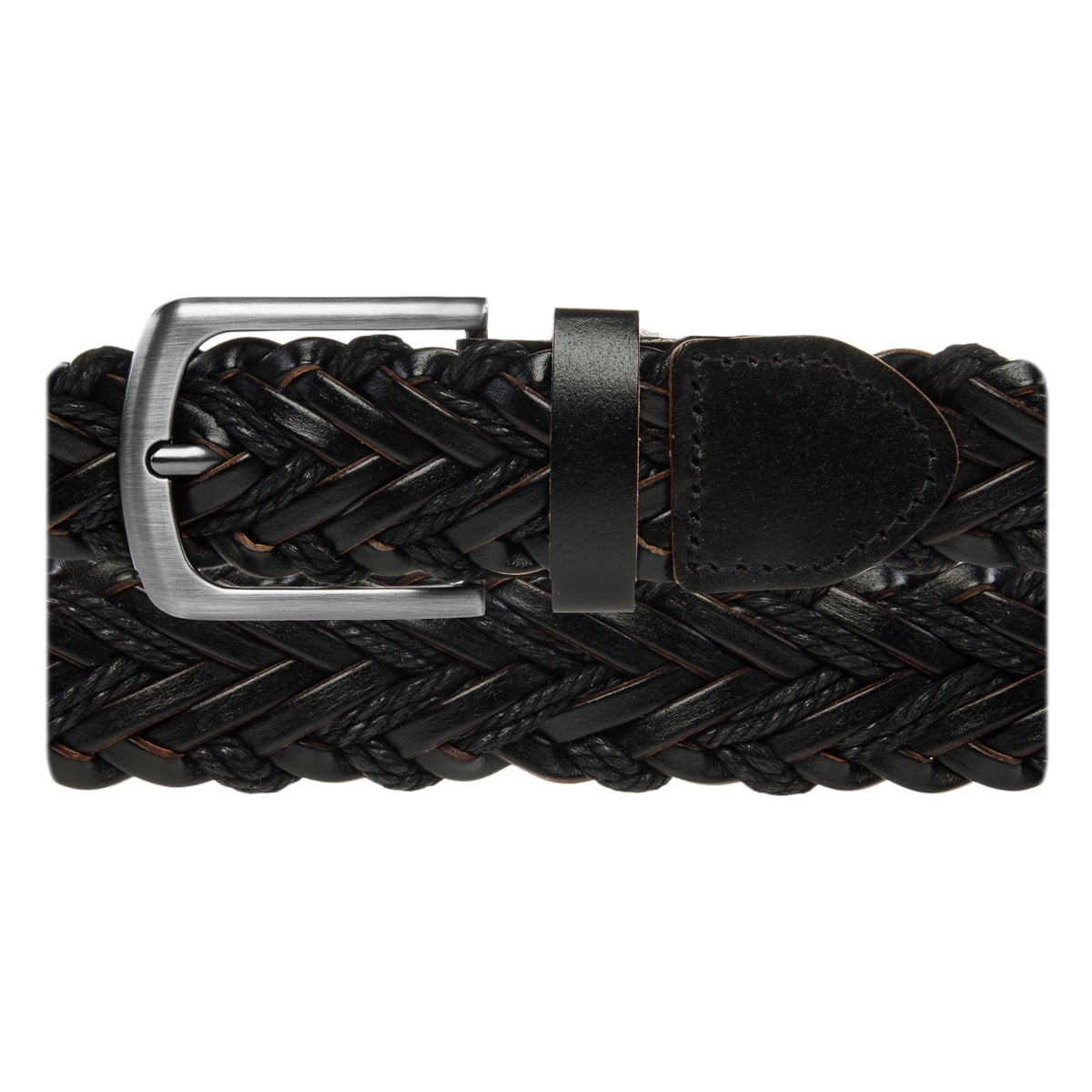 Men’s Braided Leather Belt For Dress Work Or Casual Brushed Finish Metal Buckle 