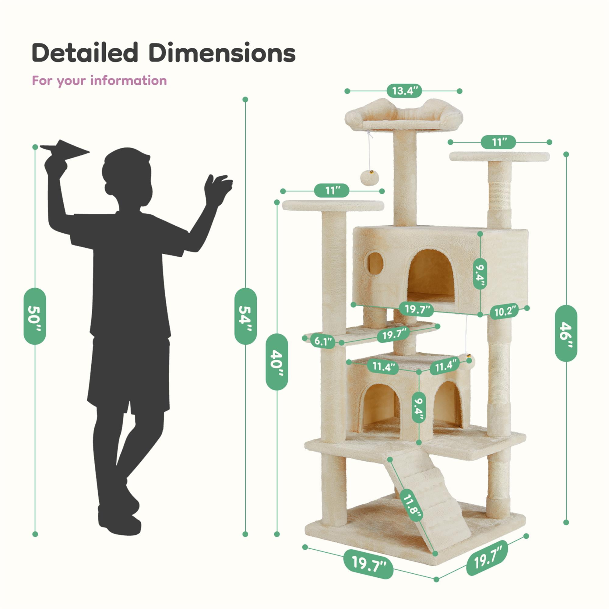 resenkos 54" Multi-Level Cat Tree Tower, Indoor Cat Tree House, Pet Playroom with Large Condo, Beige