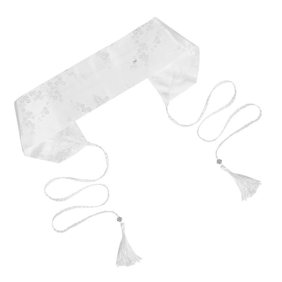 OULII Tassel Waistband Kimono Belt Rope for Women White Waist Cinching Casual Wear 1Pack