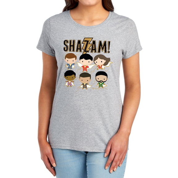 Shazam Movie Chibi Group Women's T Shirt, Athletic Heather, Small