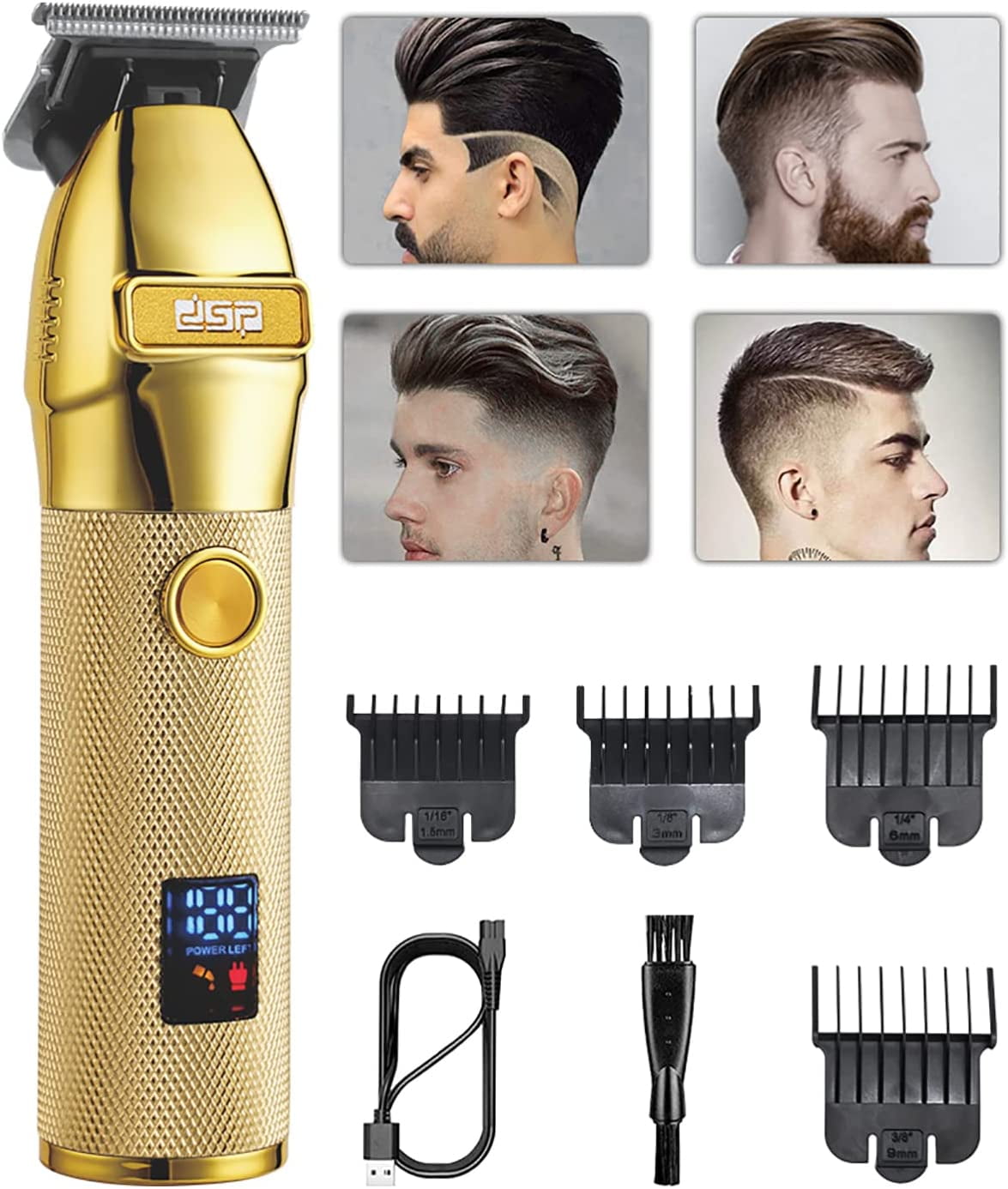 DSP Rechargeable Hair Trimmer for Men Gold Hair Cutting Machine with 4 ...