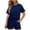 Blue women's 2 piece shorts set a1, variant on Cagogo Women's 2 Piece Shorts Set Summer Casual Cruise Outfits Loose Round Neck Tops Pocket Tee Comfy Pants Matching Lounge Sets Tracksuits Travel Airport Clothes, White M