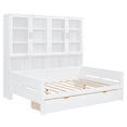 thumbnail image 6 of Euroco Wood Full Size Platform Bed with Drawers, Captain Bed with Glass-Door Cabinets and LED Light, White, 6 of 16
