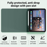 Kenke iPad (A16) 11th Generation 11 inch 2025 Keyboard Case,Case for iPad 10th Generation 10.9 inch 2022 Bluetooth Detachable -with Pencil Holder - Flip Stand Case - Keyboard Case, Dark Green