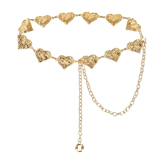 Western Metal Concho Chain Belt, Chain Waist Belts for Women Dresses Jeans Country Concert Outfit, Gold Solid Heart