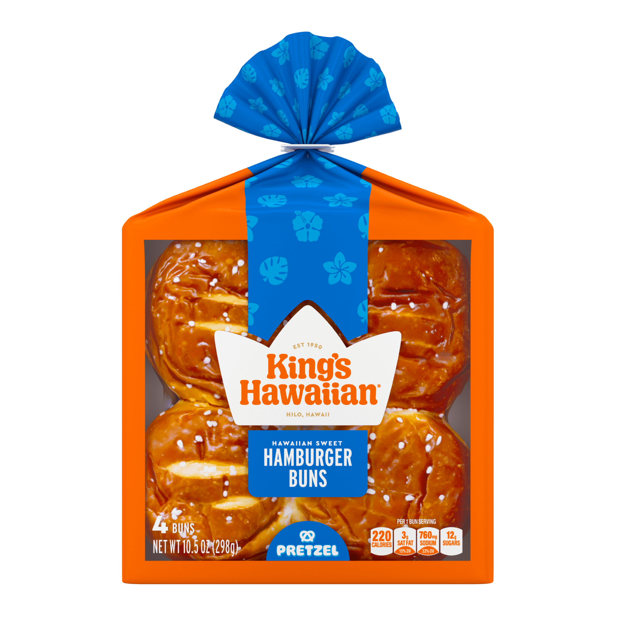 King's Hawaiian Pretzel Hamburger Buns 4 Count, 10.5 oz, Shelf-Stable