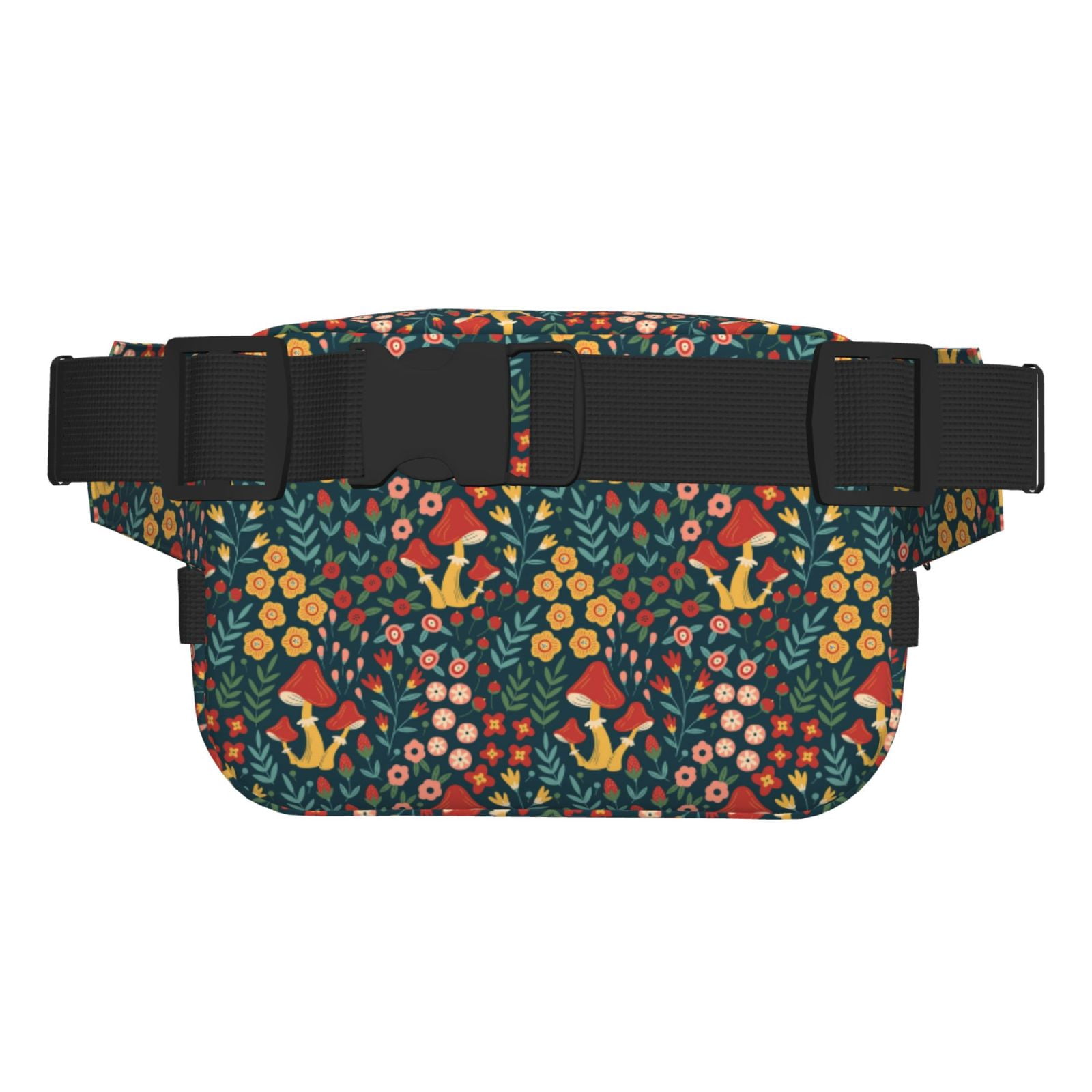 Picia Mushrooms And Flowers Print Square Double-Layer Waist Bag Mini Adjustable Waist Belt Bag Exercise Running Travel Hiking