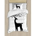 thumbnail image 1 of Deer Hunting Duvet Cover Set Twin Size, Monochrome Abstract Reindeer Leaves Horns on Plain Background, 2 Piece Bedding Set with 1 Pillow Sham, Charcoal Grey and White, by Ambesonne, 1 of 3