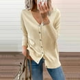 thumbnail image 2 of Odeerbi Cardigan for Women Knitted Sweater Buttons Short Coat Long Sleeve 2025 Casual Solid Cardigan Blouse Beige, 2 of 4