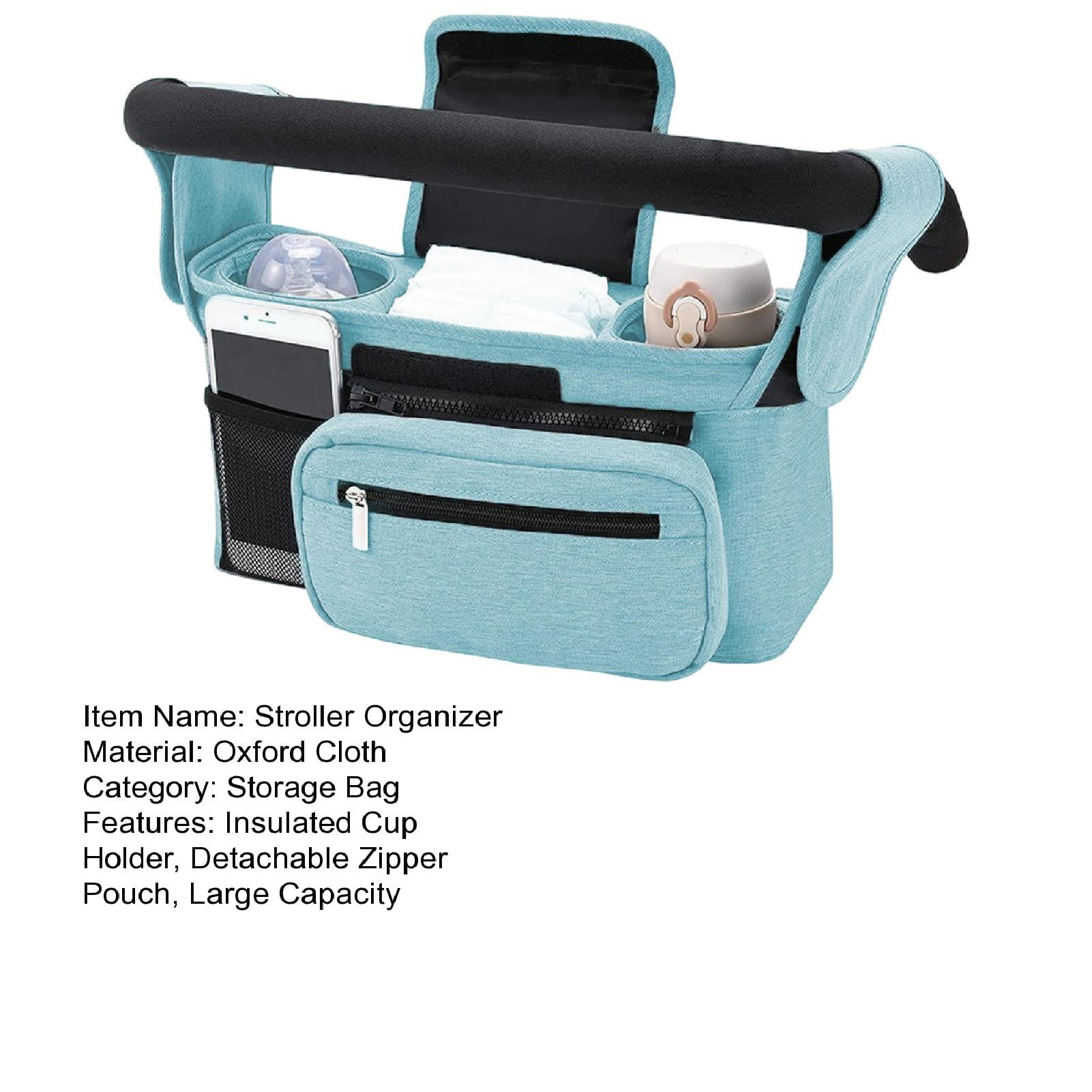 Opvise Baby Stroller Organizer Bag Insulated Feeding Bottle Tissue Holder Detachable Zipper Phone Pouch Oxford Cloth Multifunctional Stroller Hanging Bag