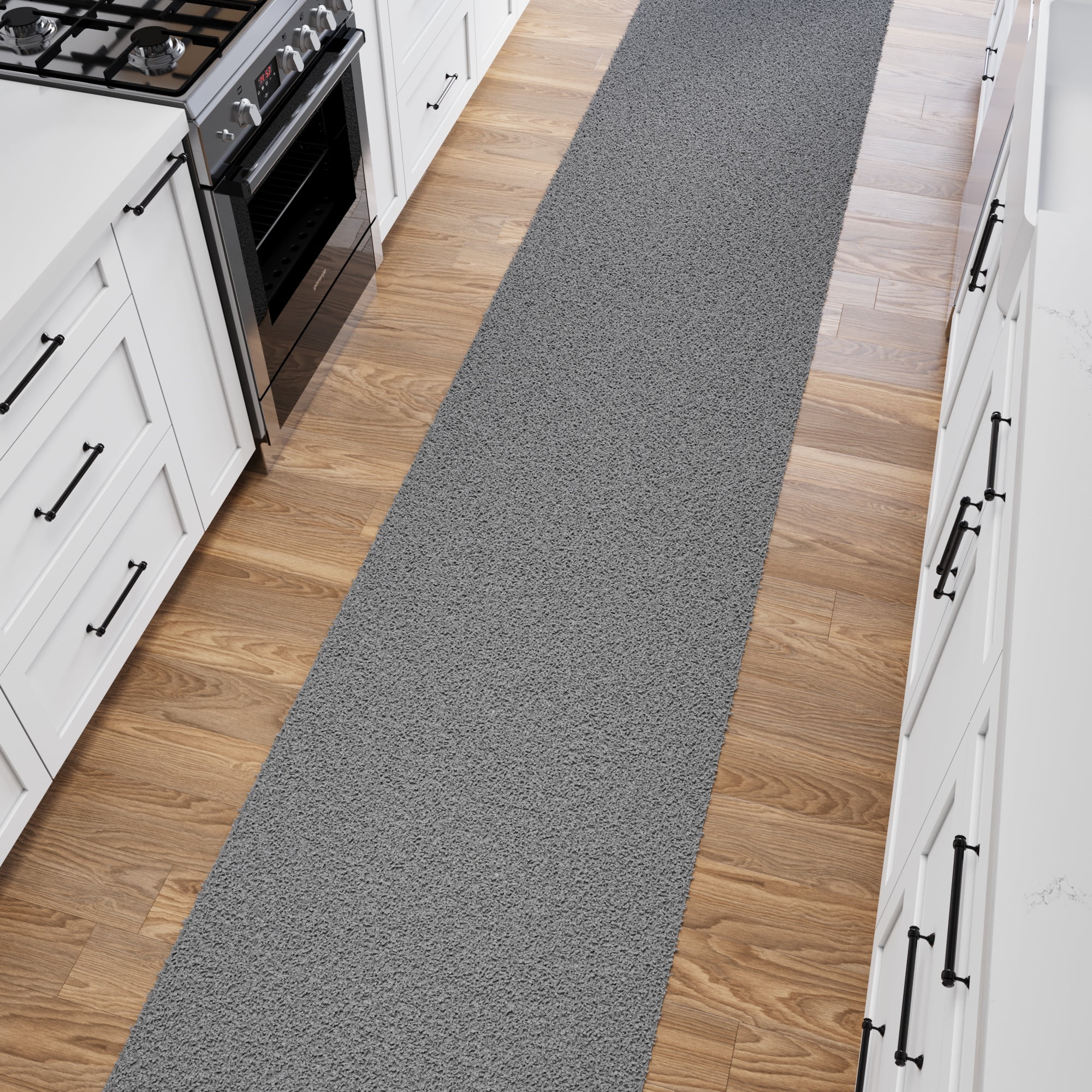 Ottomanson 3x11 Non-Slip Shag Runner Rug Plush Carpet for Bedrooms & Hallways, 3' x 11', Gray