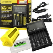 Nitecore D4 Digital Smart Battery Charger for Li-ion Ni-MH Ni-CD with 12V DC Car Adapter, NBM40 18650 Battery Magazine & EdisonBright Battery Carry Case