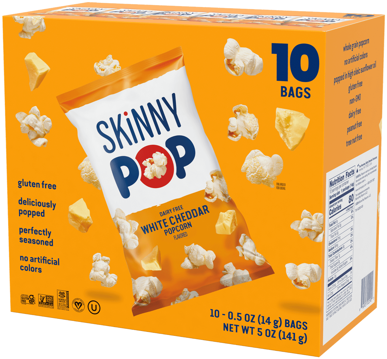 (4 pack) SkinnyPop Dairy Free White Cheddar Popcorn, 0.5 oz Snack-Size Bags, 10 Count