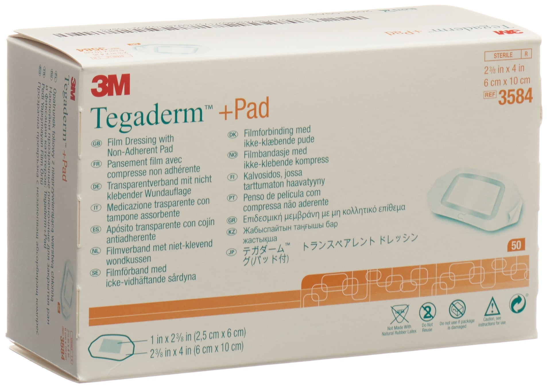 3M 3584 Tegaderm+Pad Transparent Film Dressings 2? in. x 4 in. (Each