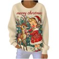 thumbnail image 2 of DailyTrove Womens Xmas Girl Reindeer Sweater - Loose Long Sleeve, Holiday Casual Wear,Khaki,XL, 2 of 6